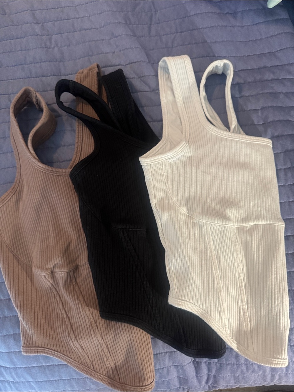 PINK Victoria's Secret Ribbed Tank Bodysuit Trio - Black, Cream, Taupe